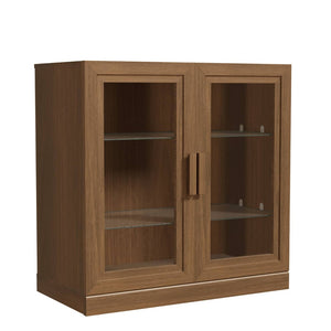 HomeRoots 31" Brown Wood Accent Cabinet - Stylish Storage Solution with Glass Doors for Modern Home Decor 691106