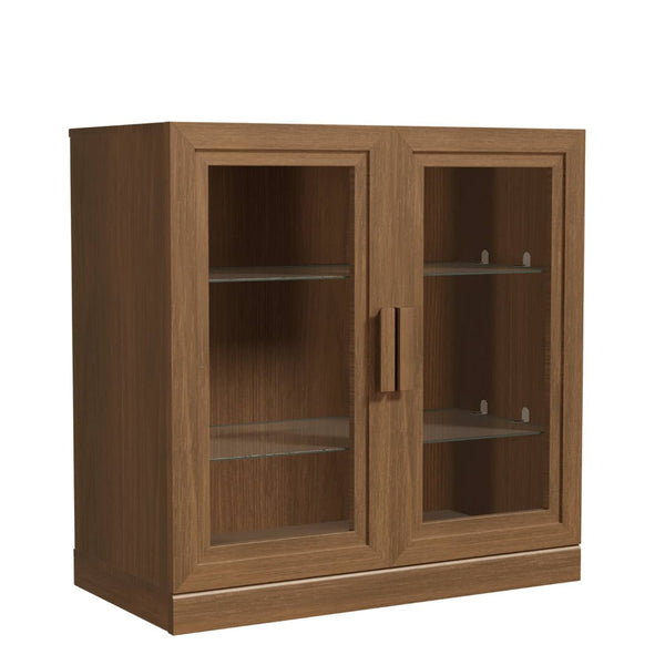 HomeRoots 31" Brown Wood Accent Cabinet - Stylish Storage Solution with Glass Doors for Modern Home Decor 691106