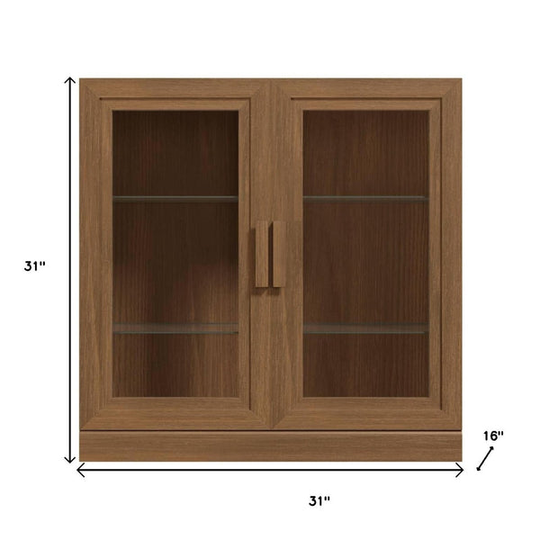 HomeRoots 31" Brown Wood Accent Cabinet - Stylish Storage Solution with Glass Doors for Modern Home Decor 691106