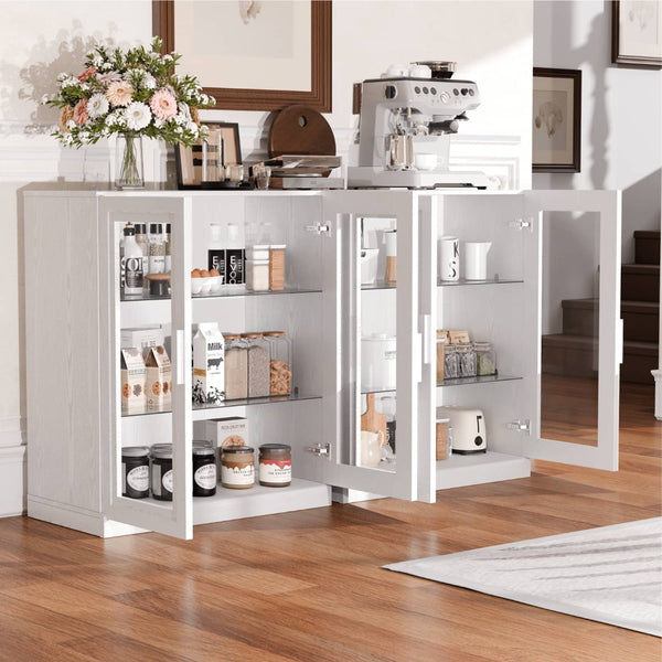 HomeRoots 31" White Wood Accent Cabinet - Stylish Glass-Front Storage for Living Room, Entryway & Home Office 691109