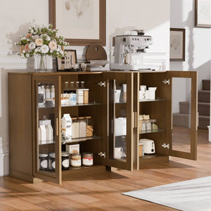 HomeRoots 31" Brown Wood Accent Cabinet – Stylish Storage Solution with Glass Doors for Home & Office Décor 691110