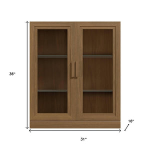 HomeRoots 31" Brown Wood Accent Cabinet – Stylish Storage Solution with Glass Doors for Home & Office Décor 691110