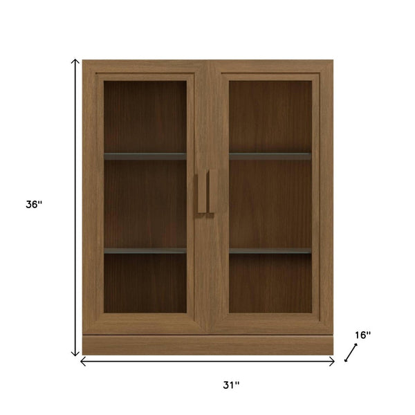 HomeRoots 31" Brown Wood Accent Cabinet – Stylish Storage Solution with Glass Doors for Home & Office Décor 691110