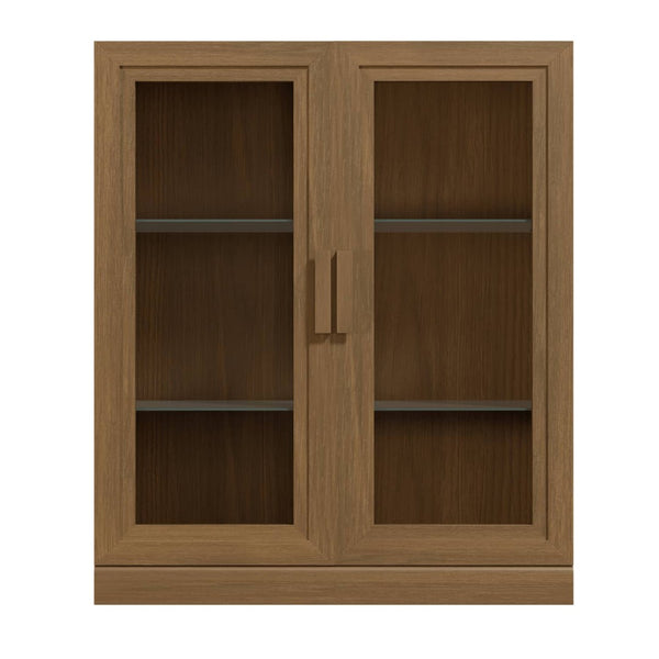 HomeRoots 31" Brown Wood Accent Cabinet – Stylish Storage Solution with Glass Doors for Home & Office Décor 691110