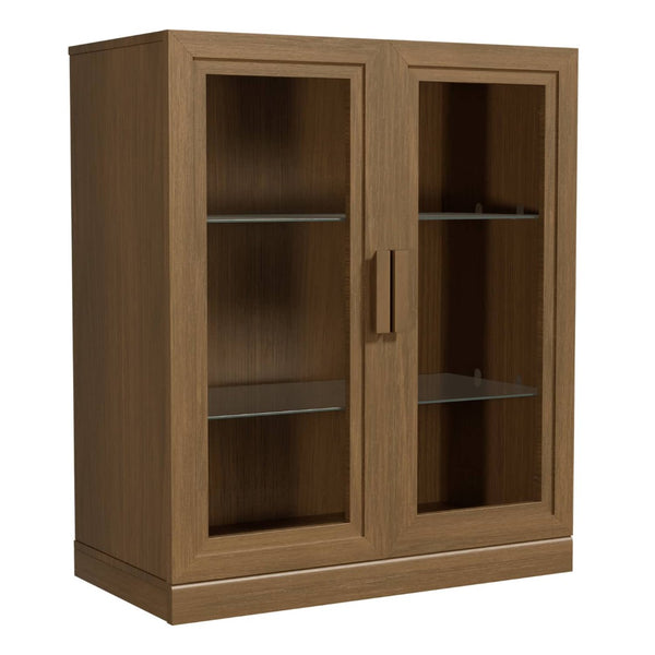 HomeRoots 31" Brown Wood Accent Cabinet – Stylish Storage Solution with Glass Doors for Home & Office Décor 691110