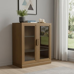 HomeRoots 31" Brown Wood Accent Cabinet – Stylish Storage Solution with Glass Doors for Home & Office Décor 691110