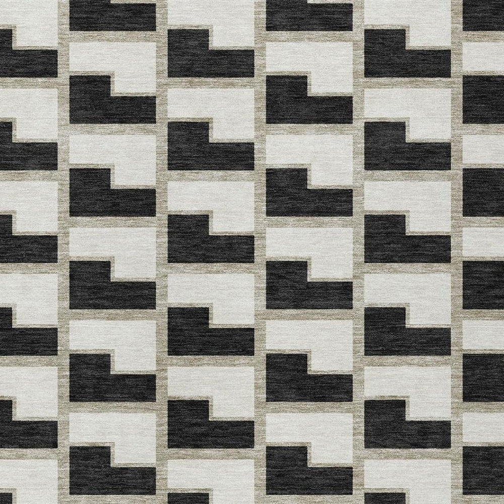 HomeRoots 5' X 8' Black and Ivory Geometric Washable Area Rug – Durable, Stylish Design for Indoor & Outdoor Use 691123