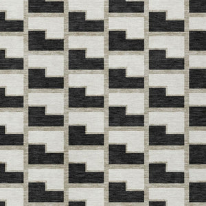 HomeRoots 5' X 8' Black and Ivory Geometric Washable Area Rug – Durable, Stylish Design for Indoor & Outdoor Use 691123