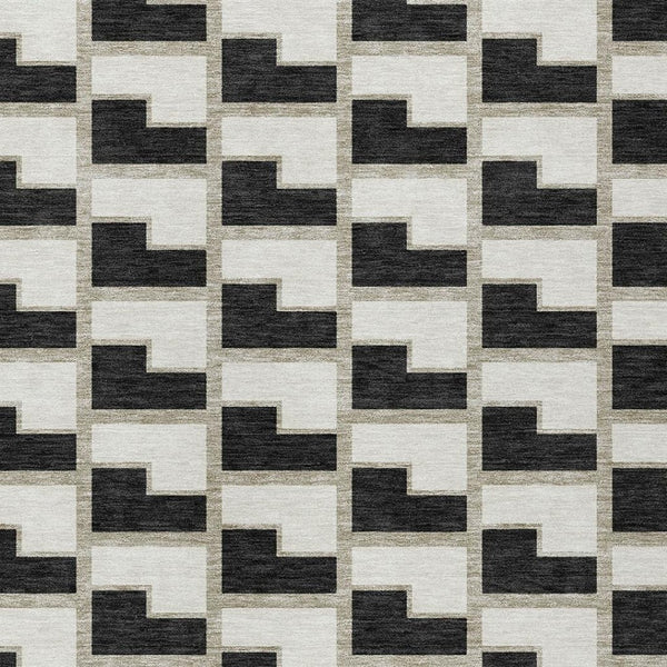 HomeRoots 5' X 8' Black and Ivory Geometric Washable Area Rug – Durable, Stylish Design for Indoor & Outdoor Use 691123