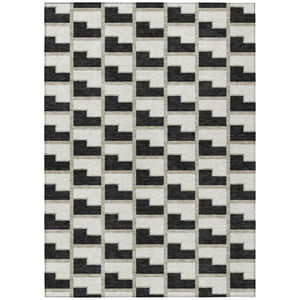 HomeRoots 5' X 8' Black and Ivory Geometric Washable Area Rug – Durable, Stylish Design for Indoor & Outdoor Use 691123