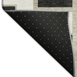 HomeRoots 5' X 8' Black and Ivory Geometric Washable Area Rug – Durable, Stylish Design for Indoor & Outdoor Use 691123
