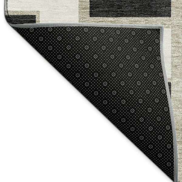 HomeRoots 5' X 8' Black and Ivory Geometric Washable Area Rug – Durable, Stylish Design for Indoor & Outdoor Use 691123