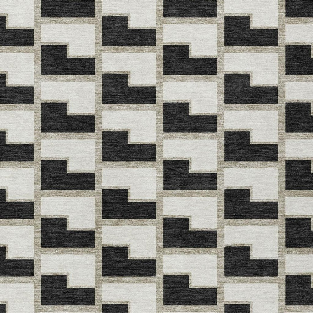 HomeRoots 9' X 12' Versatile Black and Ivory Geometric Area Rug - Washable, Stain-Resistant for Indoor/Outdoor Use 691126