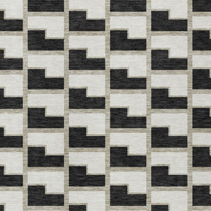 HomeRoots 9' X 12' Versatile Black and Ivory Geometric Area Rug - Washable, Stain-Resistant for Indoor/Outdoor Use 691126