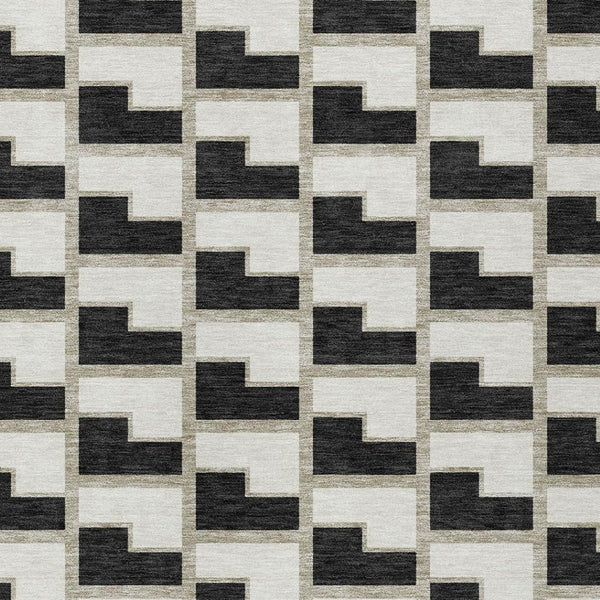 HomeRoots 9' X 12' Versatile Black and Ivory Geometric Area Rug - Washable, Stain-Resistant for Indoor/Outdoor Use 691126