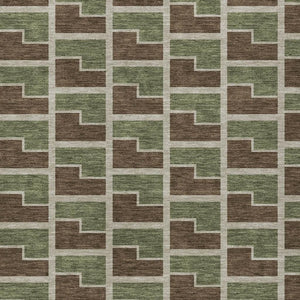 HomeRoots 5' X 8' Stylish Chocolate Olive Green Beige Geometric Washable Rug – Indoor/Outdoor Durability & Ease 691129