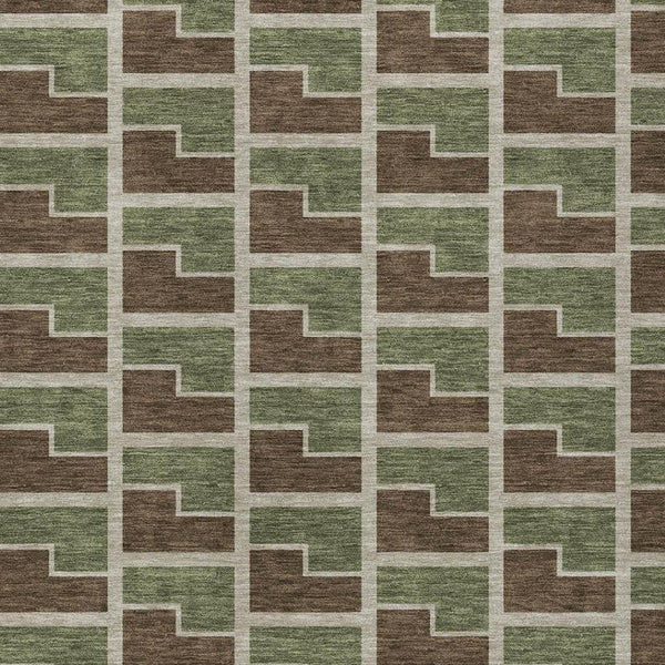 HomeRoots 5' X 8' Stylish Chocolate Olive Green Beige Geometric Washable Rug – Indoor/Outdoor Durability & Ease 691129