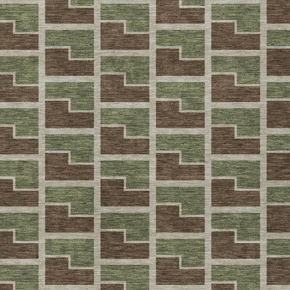 HomeRoots 8' X 10' Geometric Washable Area Rug in Chocolate, Olive Green & Beige - Durable Indoor/Outdoor Style 691131