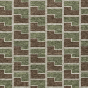 HomeRoots 8' X 10' Geometric Washable Area Rug in Chocolate, Olive Green & Beige - Durable Indoor/Outdoor Style 691131