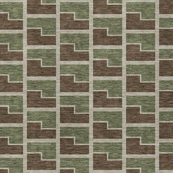 HomeRoots 8' X 10' Geometric Washable Area Rug in Chocolate, Olive Green & Beige - Durable Indoor/Outdoor Style 691131