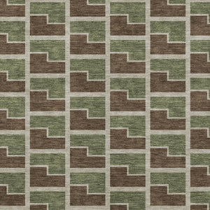 HomeRoots 9' X 12' Stylish Geometric Washable Area Rug in Chocolate, Olive Green & Beige for Indoors & Outdoors 691132