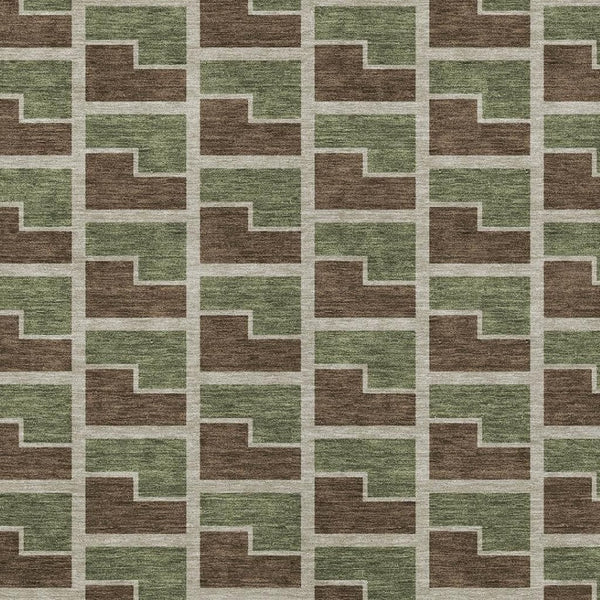 HomeRoots 9' X 12' Stylish Geometric Washable Area Rug in Chocolate, Olive Green & Beige for Indoors & Outdoors 691132