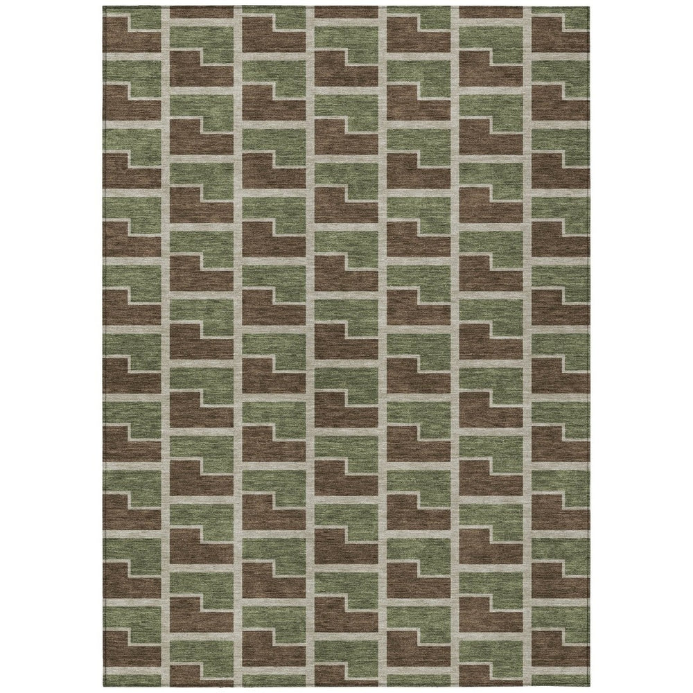 HomeRoots 9' X 12' Stylish Geometric Washable Area Rug in Chocolate, Olive Green & Beige for Indoors & Outdoors 691132