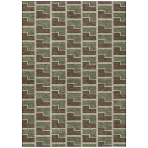 HomeRoots 9' X 12' Stylish Geometric Washable Area Rug in Chocolate, Olive Green & Beige for Indoors & Outdoors 691132