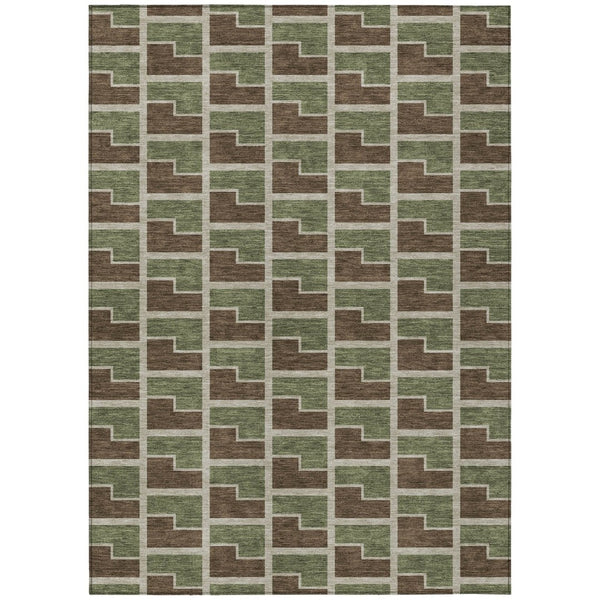 HomeRoots 9' X 12' Stylish Geometric Washable Area Rug in Chocolate, Olive Green & Beige for Indoors & Outdoors 691132