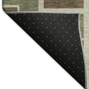 HomeRoots 9' X 12' Stylish Geometric Washable Area Rug in Chocolate, Olive Green & Beige for Indoors & Outdoors 691132