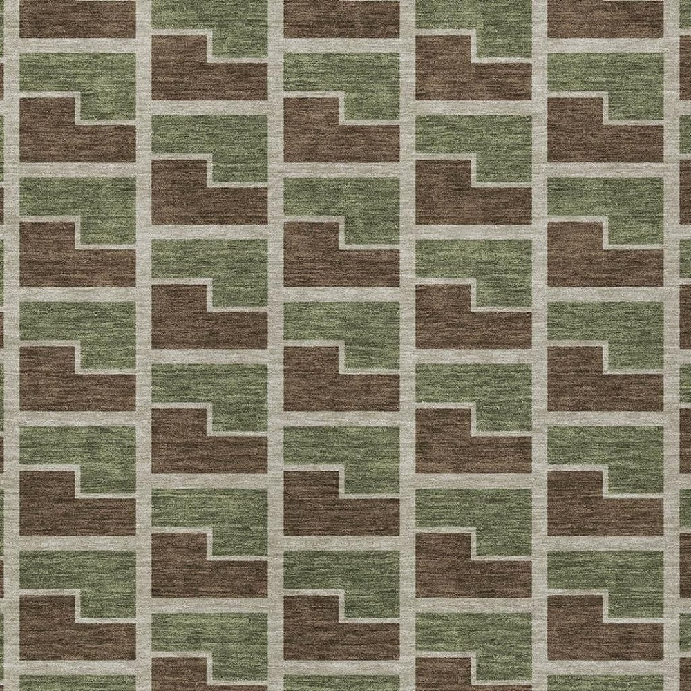 HomeRoots 10' Geometric Washable Indoor/Outdoor Area Rug in Chocolate, Olive Green & Beige - Durable & Stylish 691133