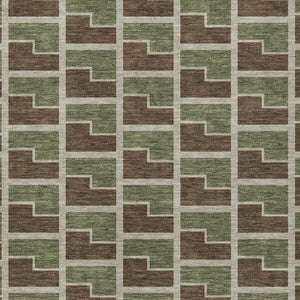 HomeRoots 10' Geometric Washable Indoor/Outdoor Area Rug in Chocolate, Olive Green & Beige - Durable & Stylish 691133
