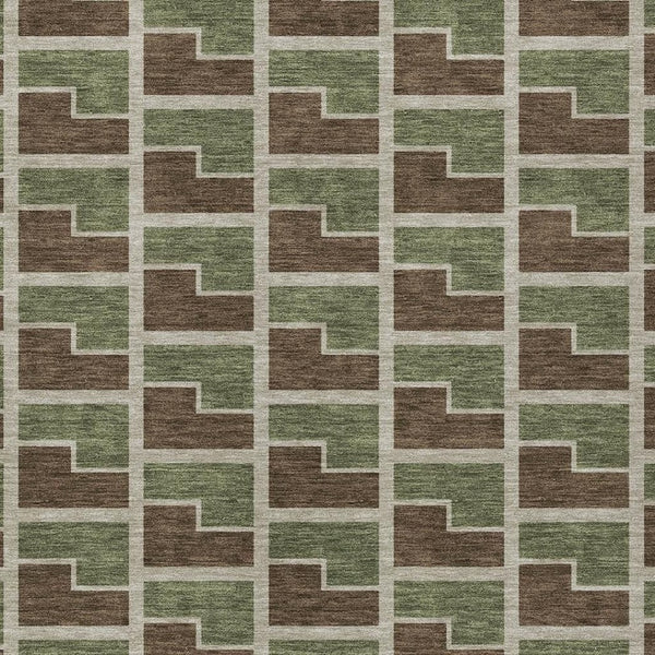 HomeRoots 10' Geometric Washable Indoor/Outdoor Area Rug in Chocolate, Olive Green & Beige - Durable & Stylish 691133