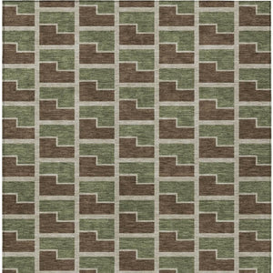HomeRoots 10' Geometric Washable Indoor/Outdoor Area Rug in Chocolate, Olive Green & Beige - Durable & Stylish 691133
