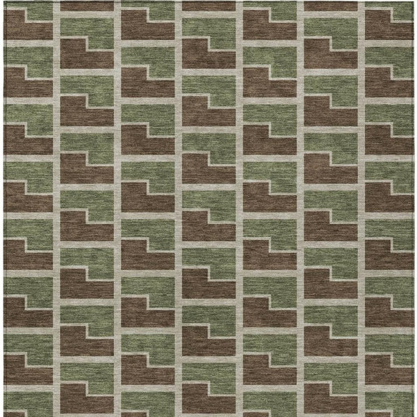 HomeRoots 10' Geometric Washable Indoor/Outdoor Area Rug in Chocolate, Olive Green & Beige - Durable & Stylish 691133
