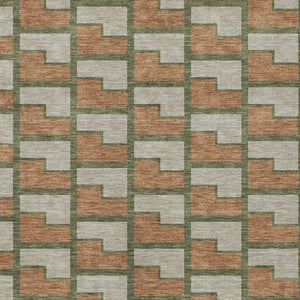 HomeRoots 5' Stylish Copper Beige & Olive Green Geometric Area Rug – Washable Indoor/Outdoor Essentials! 691135