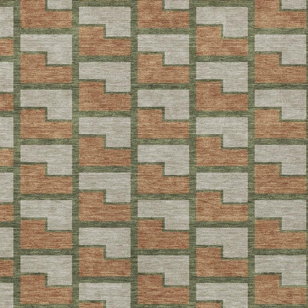 HomeRoots 5' Stylish Copper Beige & Olive Green Geometric Area Rug – Washable Indoor/Outdoor Essentials! 691135