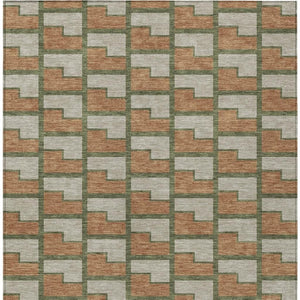 HomeRoots 5' Stylish Copper Beige & Olive Green Geometric Area Rug – Washable Indoor/Outdoor Essentials! 691135