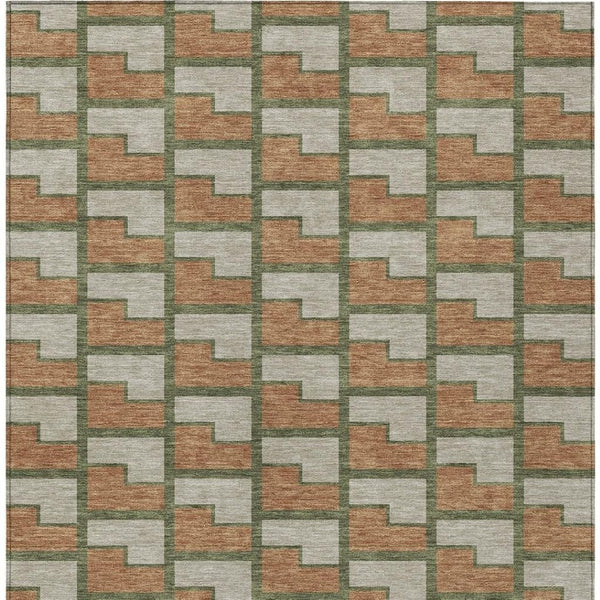 HomeRoots 5' Stylish Copper Beige & Olive Green Geometric Area Rug – Washable Indoor/Outdoor Essentials! 691135