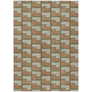 HomeRoots 5' Stylish Copper Beige & Olive Green Geometric Area Rug – Washable Indoor/Outdoor Essentials! 691135