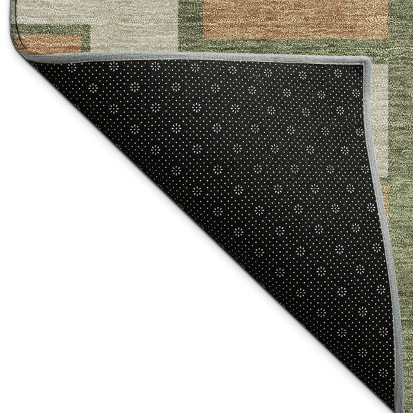 HomeRoots 5' Stylish Copper Beige & Olive Green Geometric Area Rug – Washable Indoor/Outdoor Essentials! 691135