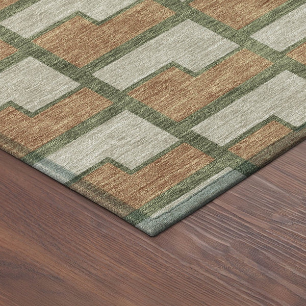 HomeRoots 8' Stylish Copper Beige and Olive Green Round Geometric Washable Rug for Indoor & Outdoor Spaces 691136