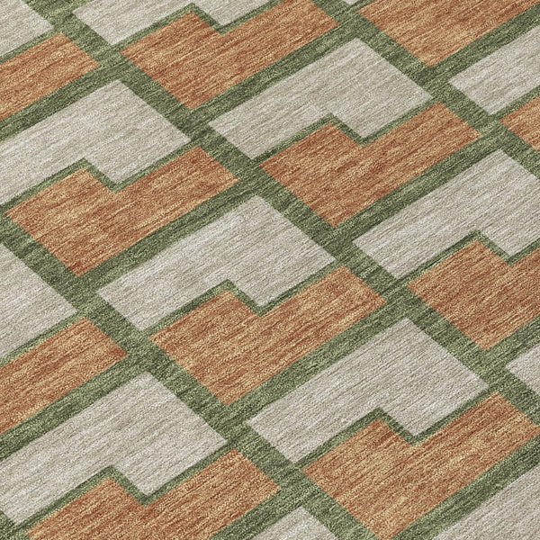 HomeRoots 8' Stylish Copper Beige and Olive Green Round Geometric Washable Rug for Indoor & Outdoor Spaces 691136