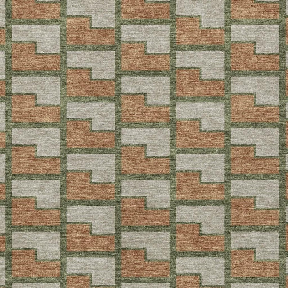 HomeRoots 8' X 10' Geometric Copper Beige & Olive Green Area Rug - Washable, Durable for Indoor/Outdoor Use 691137