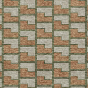HomeRoots 8' X 10' Geometric Copper Beige & Olive Green Area Rug - Washable, Durable for Indoor/Outdoor Use 691137