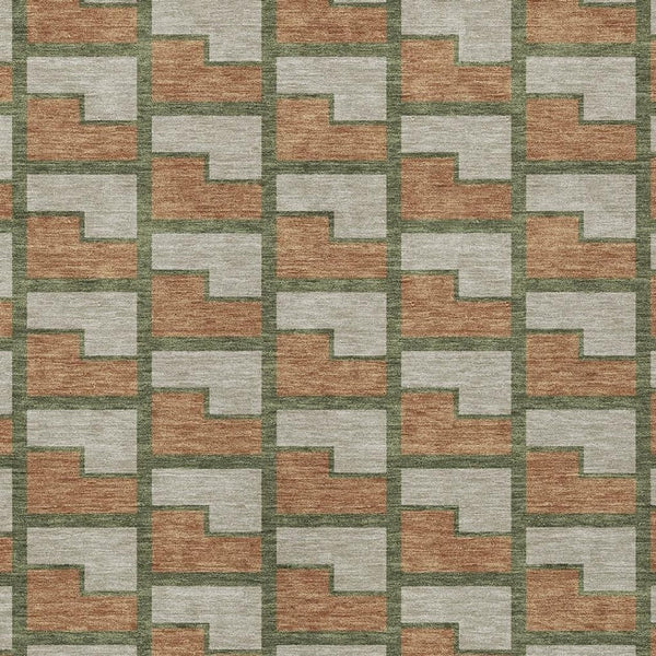 HomeRoots 8' X 10' Geometric Copper Beige & Olive Green Area Rug - Washable, Durable for Indoor/Outdoor Use 691137