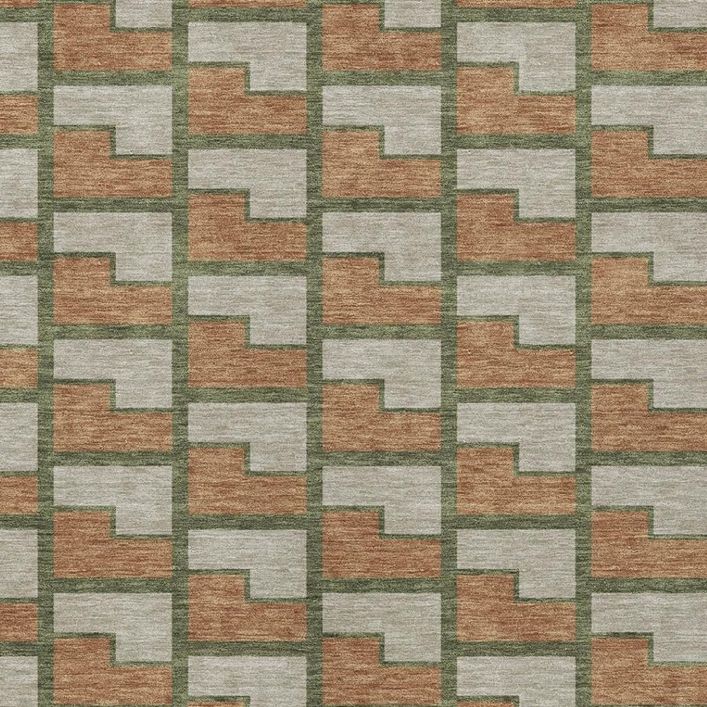 HomeRoots 9' Geometric Copper Beige & Olive Green Washable Area Rug - Indoor/Outdoor Durability & Style 691138