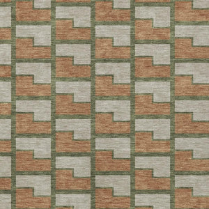 HomeRoots 9' Geometric Copper Beige & Olive Green Washable Area Rug - Indoor/Outdoor Durability & Style 691138