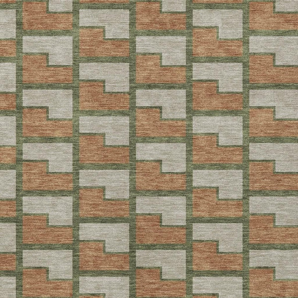 HomeRoots 9' Geometric Copper Beige & Olive Green Washable Area Rug - Indoor/Outdoor Durability & Style 691138