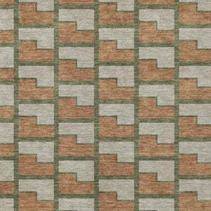 HomeRoots 10' X 14' Copper Beige & Olive Green Geometric Washable Rug for Indoor/Outdoor High-Traffic Use 691139